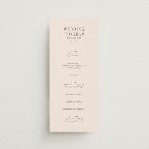 This is a blush unique wedding programs with standard by Pati Cascino called fero printing on signature in standard