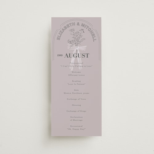 This is a plum unique wedding programs with standard by Baumbirdy called sealed printing on signature in standard
