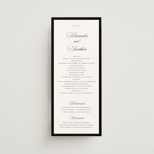 This is a ink unique wedding programs with standard by That Girl Press called black tie printing on signature in standard