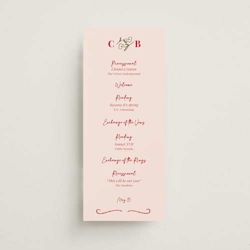 This is a cherry unique wedding programs with standard by Helena Vitto called the pairfect printing on signature in standard