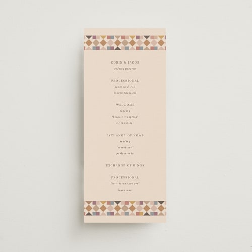 This is a autumn unique wedding programs with standard by Jessica Yeo called prairie patchwork quilt printing on signature in standard