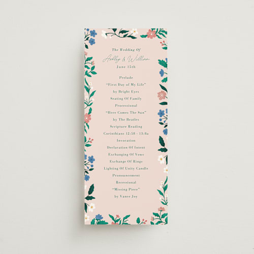 This is a petal unique wedding programs with standard by Elly called le jardin printing on signature in standard