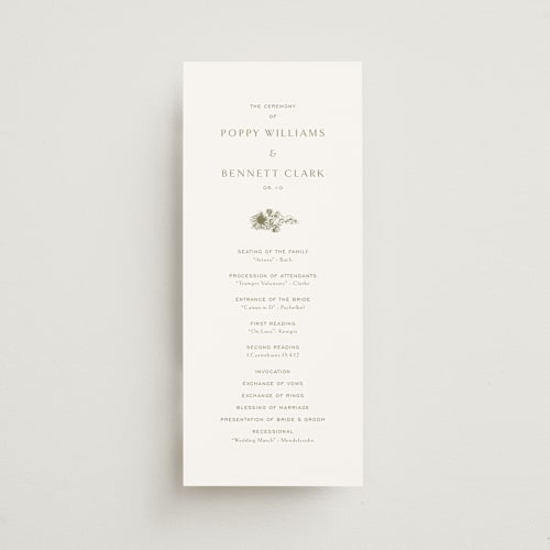 This is a verde unique wedding programs with standard by Megan Davis called rancho printing on signature in standard
