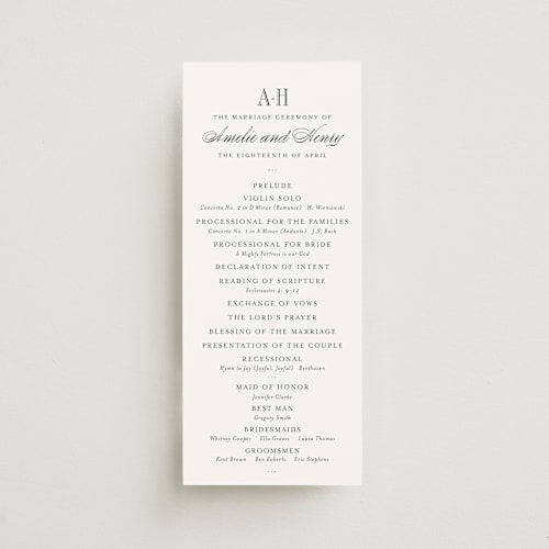This is a tuxedo unique wedding programs with standard by Megan Davis called hepburn printing on signature in standard