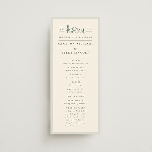 This is a pine unique wedding programs with standard by Amy Kross called blue ridge printing on signature in standard