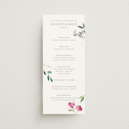 This is a pink floral unique wedding programs with standard by Mere Paper called spring wildflowers printing on signature in standard