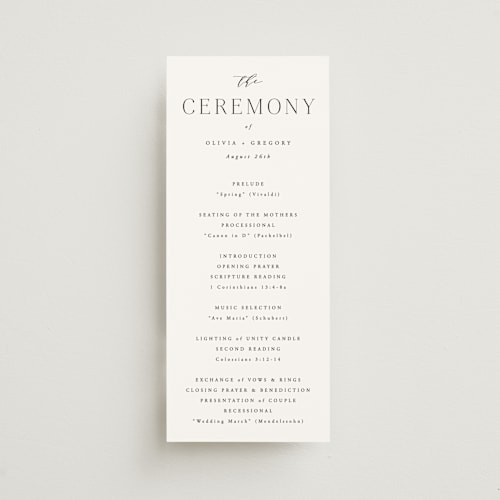 This is a lily unique wedding programs with standard by Hooray Creative called classy type printing on signature in standard