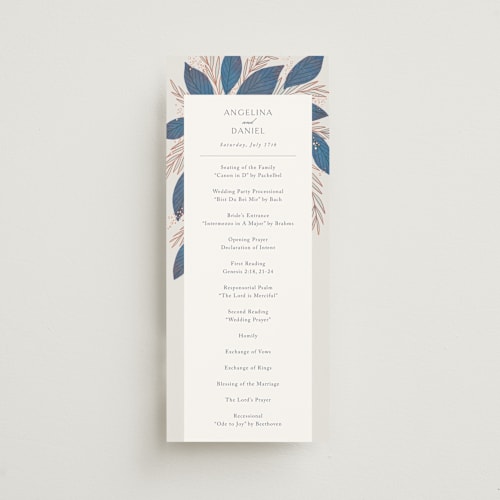 This is a cobalt unique wedding programs with standard by Jen Owens called bouquet printing on signature in standard