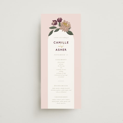 This is a blush unique wedding programs with standard by Cindy Reynolds called wild peonies printing on signature in standard