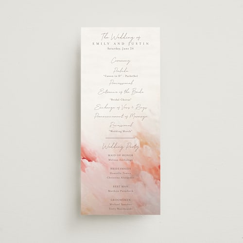 This is a blush unique wedding programs with standard by Lucrecia Caporale called delicate brushstrokes printing on signature in standard