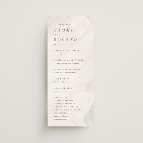 This is a cream unique wedding programs with standard by Hooray Creative called neutrality printing on signature in standard