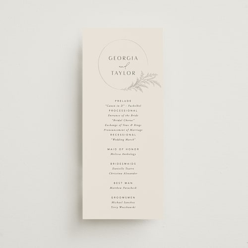 This is a eggshell unique wedding programs with standard by Robert and Stella called etched frame printing on signature in standard