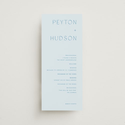 This is a capri unique wedding programs with standard by Blustery August called juniper printing on signature in 4x9