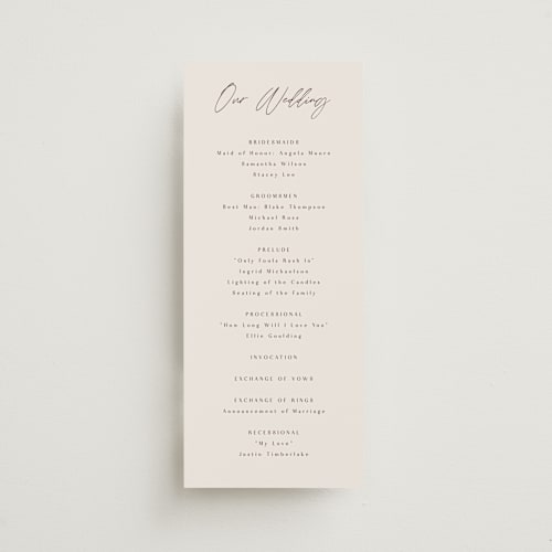 This is a ecru unique wedding programs with standard by AK Graphics called love note printing on signature in standard