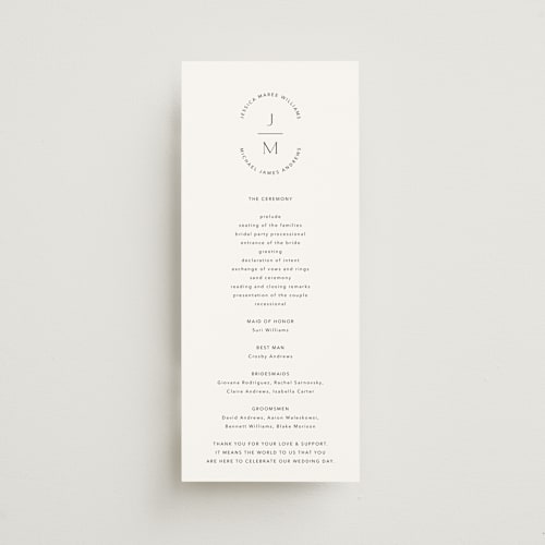 This is a opal unique wedding programs with standard by Jennifer Postorino called picture perfect printing on signature in 4x9