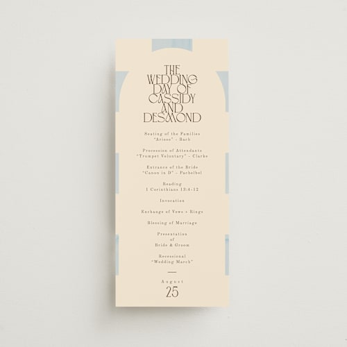 This is a ivory unique wedding programs with standard by Baumbirdy called checker wash printing on signature in standard