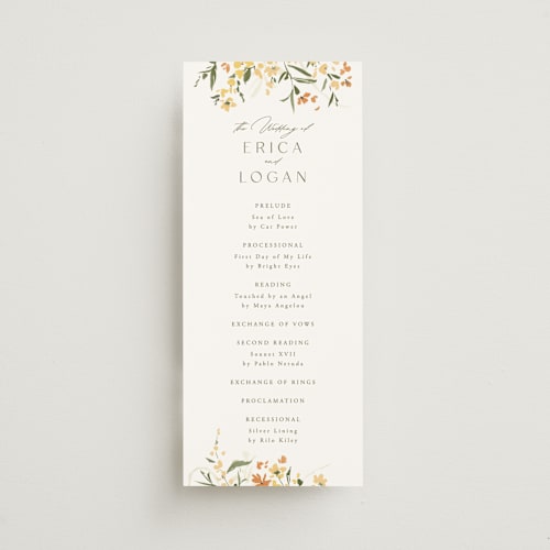 This is a citrine unique wedding programs with standard by Everett Paper Goods called fleur printing on signature in standard