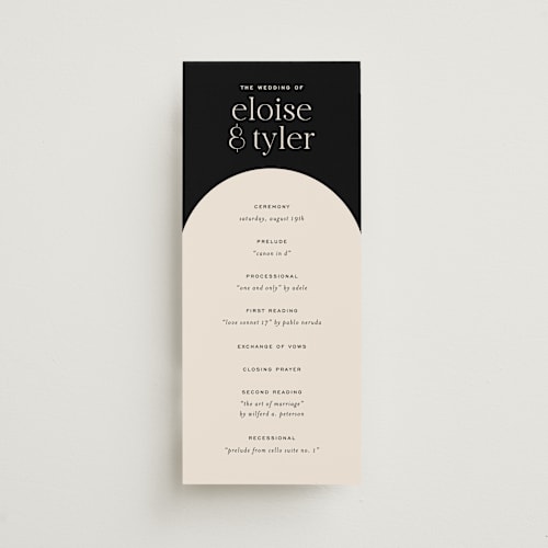 This is a noir unique wedding programs with standard by Jessica Corliss called little party big love printing on signature in standard