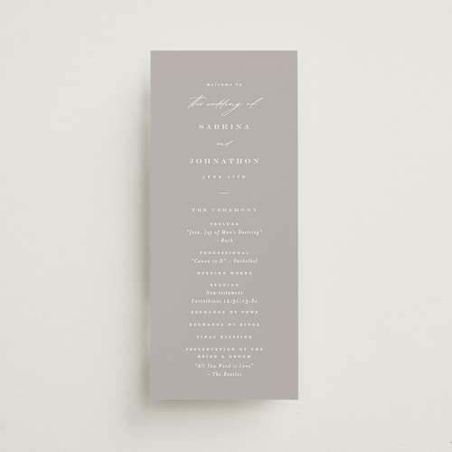 This is a mist unique wedding programs with standard by Carolyn Nicks called softly swept printing on signature in 4x9