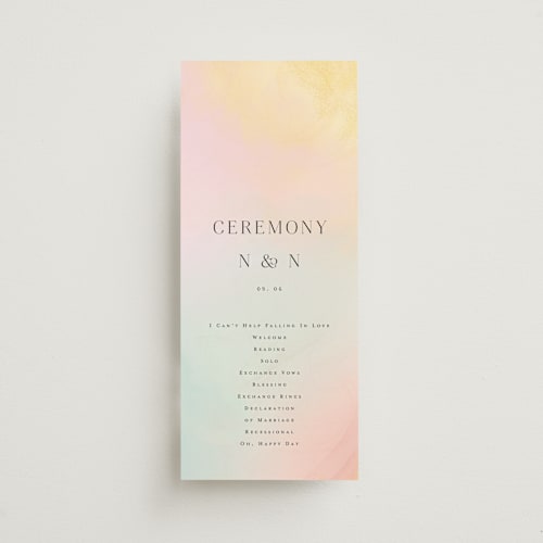 This is a sunrise unique wedding programs with standard by Petra Kern called marshmallow printing on signature in standard