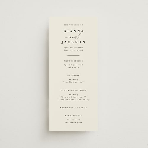 This is a vanilla unique wedding programs with standard by Louise Kay called love and faith printing on signature in 4x9