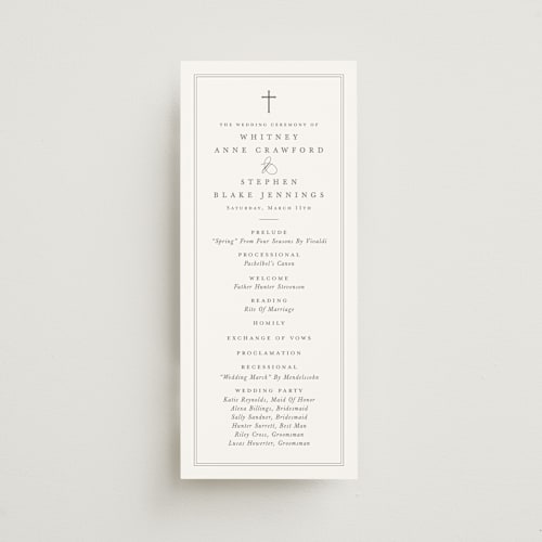 This is a ivory unique wedding programs with standard by Amy Kross called crawford printing on signature in 4x9