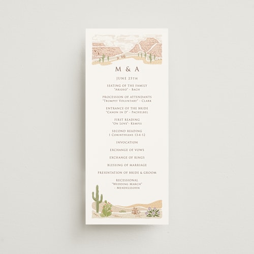 This is a red rock unique wedding programs with standard by Paper Sun Studio called westward printing on signature in standard
