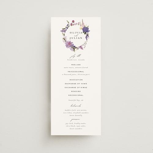 This is a wisteria unique wedding programs with standard by Susan Moyal called lush printing on signature in standard