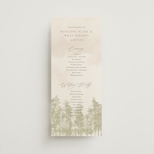 This is a lake unique wedding programs with standard by Robert and Stella called aspen printing on signature in standard