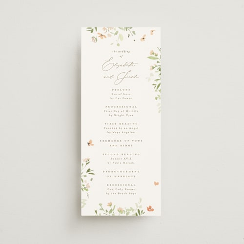 This is a toffee unique wedding programs with standard by Everett Paper Goods called brynn printing on signature in 4x9