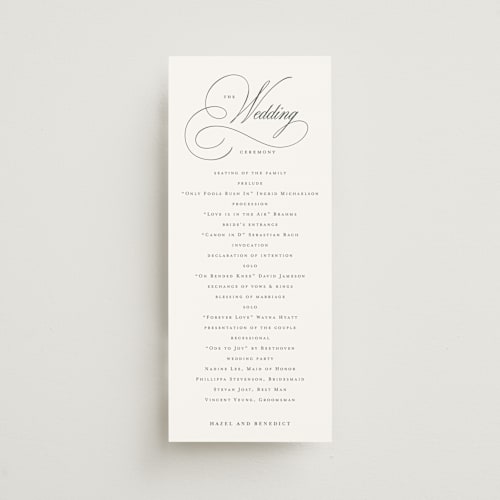 This is a pearl unique wedding programs with standard by chocomocacino called scamorza printing on signature in 4x9
