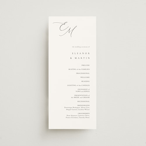 This is a silk unique wedding programs with standard by Kelly Schmidt called corner printing on signature in 4x9