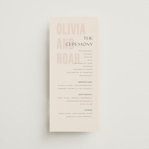 This is a blush unique wedding programs with standard by Pixel and Hank called salted printing on signature in standard