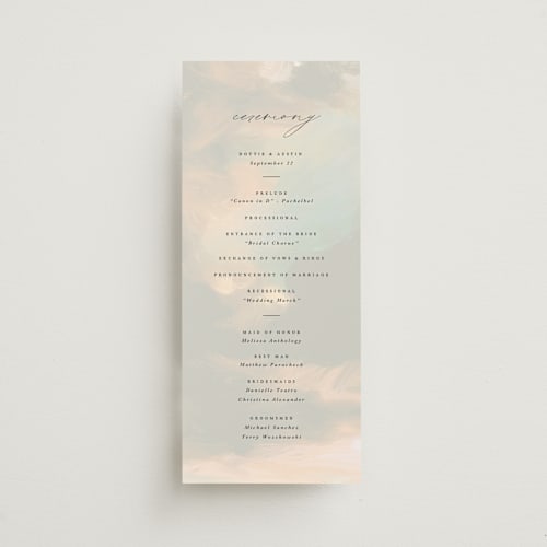 This is a dove unique wedding programs with standard by Olivia Kanaley Inman called daybreak printing on signature in standard