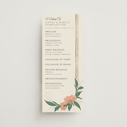 This is a almond unique wedding programs with standard by GeekInk Design called charming printing on signature in standard