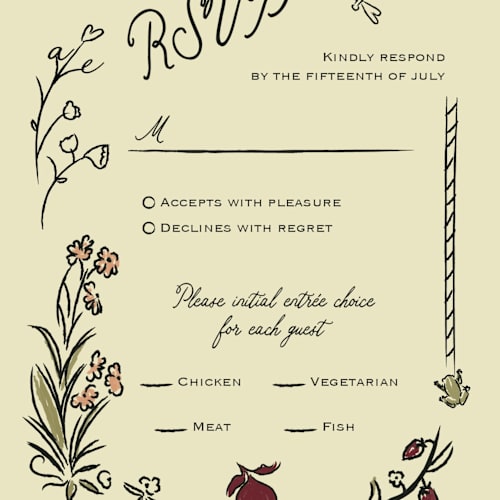 This is a oat rsvp postcards by Helena Vitto called love rests in a garden printing on signature in postcard