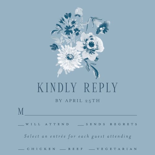 This is a pacific blue rsvp postcards by Itsy Belle Studio called ruban en fleur printing on signature in postcard