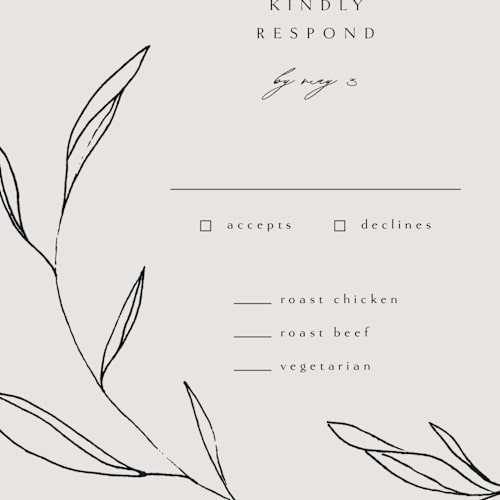 This is a taupe rsvp postcards by Kelly Schmidt called waldorf printing on signature in postcard