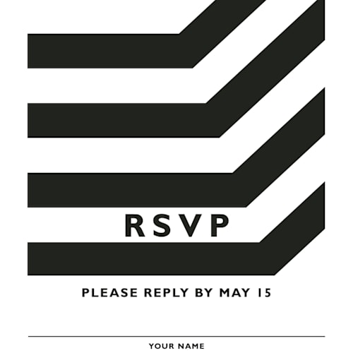 This is a black rsvp postcards by Aspacia Kusulas called desenfadado printing on signature in postcard