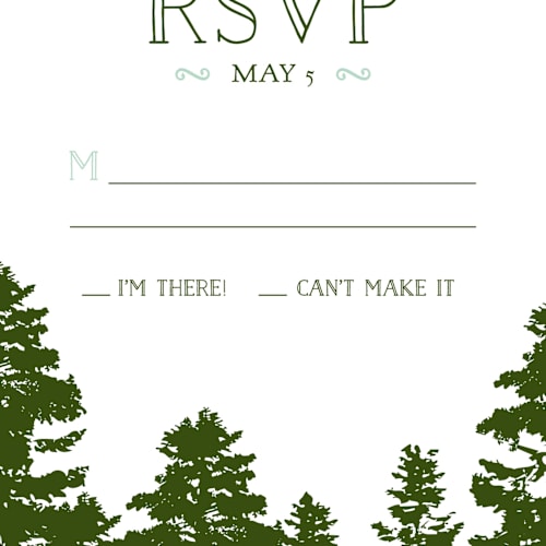 This is a pine green rsvp postcards by Ariel Rutland called mountain view printing on signature in postcard