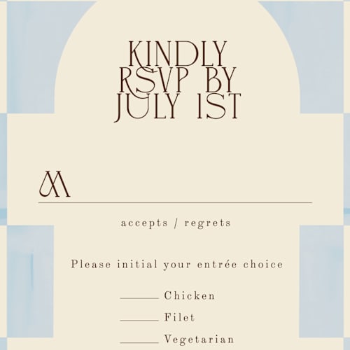 This is a ivory rsvp postcards by Baumbirdy called checker wash printing on signature in postcard