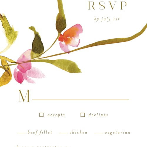 This is a blossom rsvp postcards by Angela Marzuki called colorwash floral printing on signature in postcard