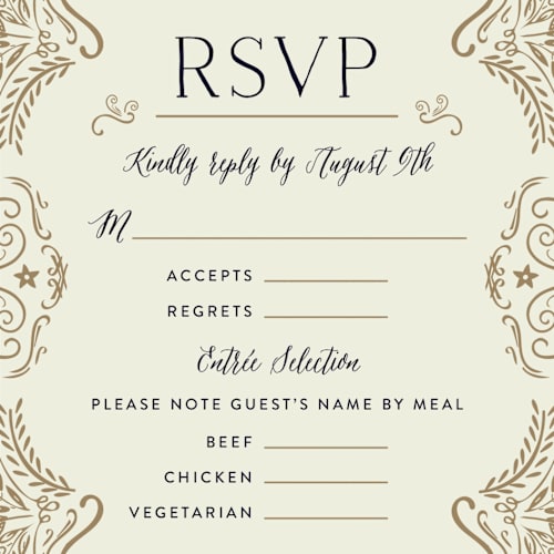 This is a midnight rsvp postcards by Chris Griffith called wedding enchantment printing on signature in postcard