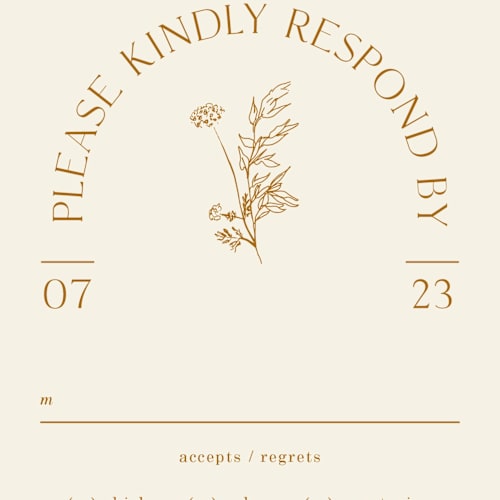 This is a cream rsvp postcards by Baumbirdy called floral type arch printing on signature in postcard