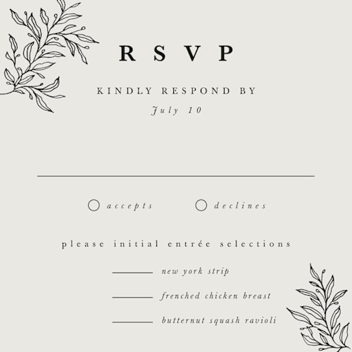 This is a cotton rsvp postcards by Kate Ahn called leafy wreath printing on signature in postcard