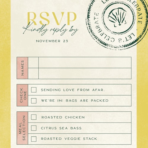 This is a island citrus rsvp postcards with standard by Pixel and Hank called coastal drift printing on signature in postcard