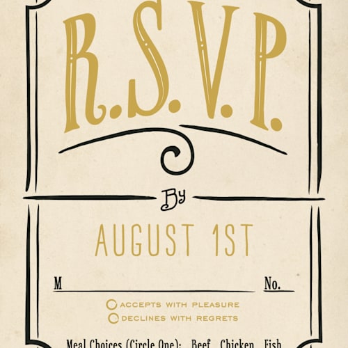 This is a honey bee rsvp postcards by GeekInk Design called inked printing on signature in postcard