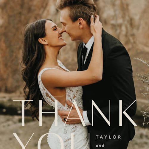 This is a sand thank you postcards by Robert and Stella called amara printing on signature in postcard