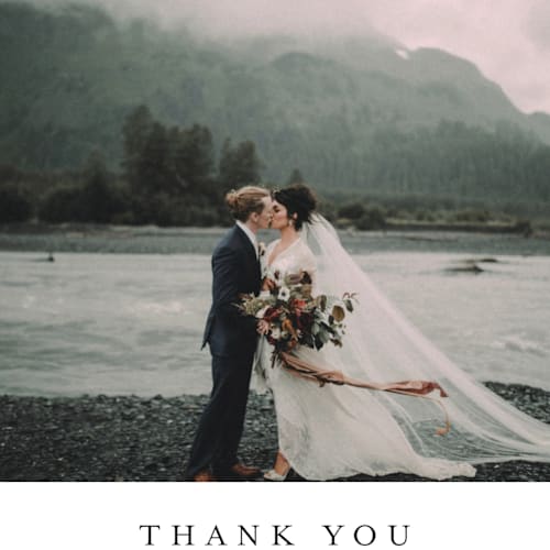 This is a classic white thank you postcards by Design Lotus called a thousand years printing on signature in postcard