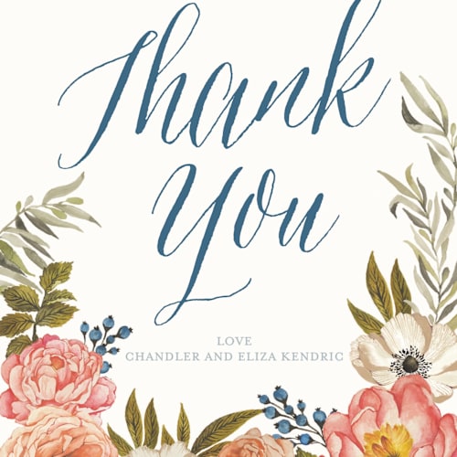 This is a garden rose thank you postcards by Wildfield Paper Co called garden rose printing on signature in postcard